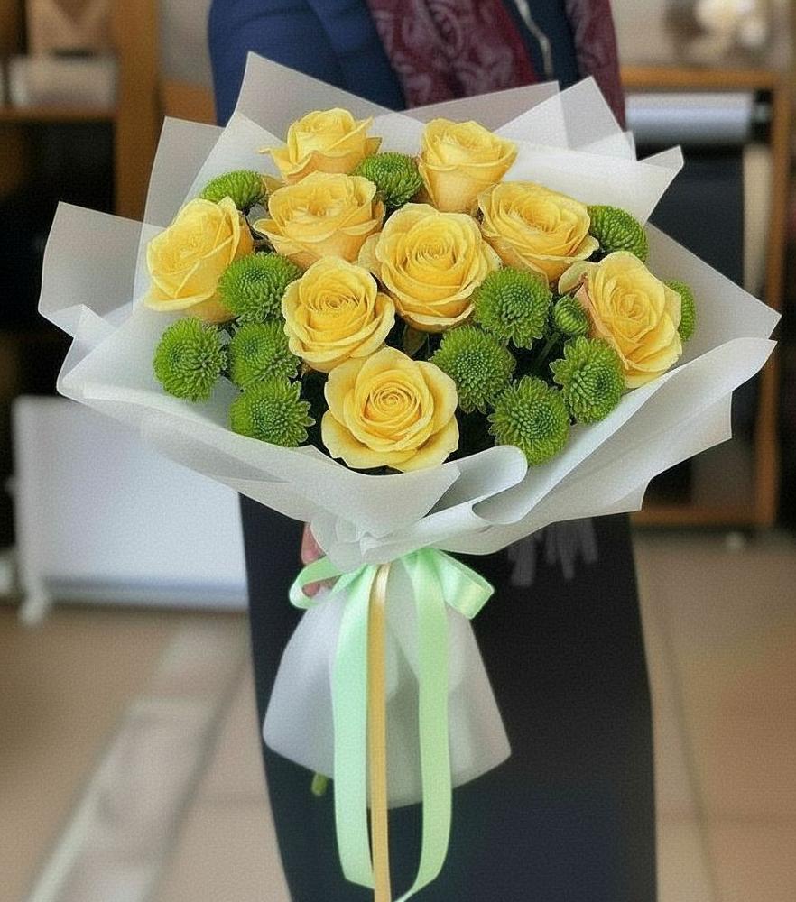 Букет цветов из: Хризантемы и Розы в Рассвете Ростовской области