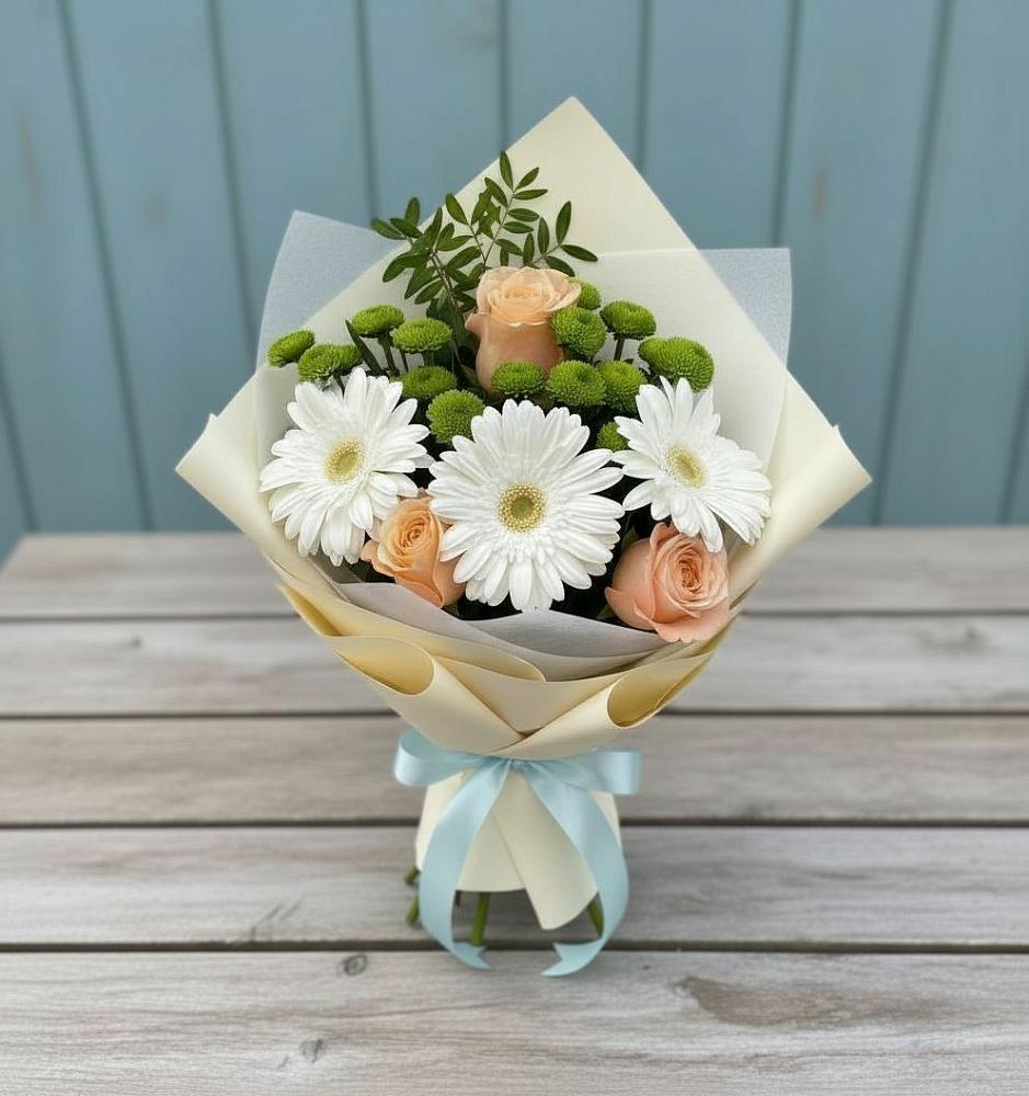 Букет цветов из: Герберы, Розы и Хризантемы в Рассвете Ростовской области