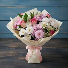 Букет цветов из:  Хризантемы, Альстромерии и Розы в Рассвете Ростовской области