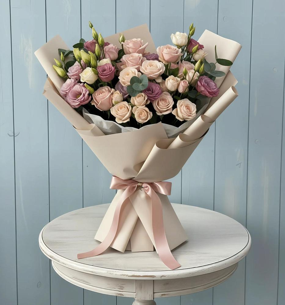 Букет цветов из: Розы и Лизиантусы в Рассвете Ростовской области