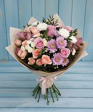 Букет цветов из:  Хризантемы, Розы и Альстромерии в Рассвете Ростовской области