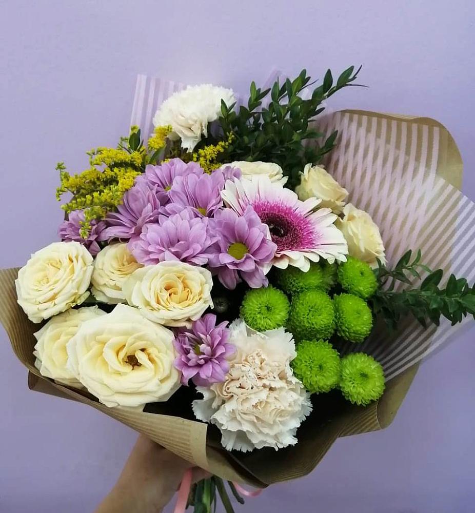 Букет цветов из: Хризантемы, Розы, Гвоздики и Герберы в Рассвете Ростовской области