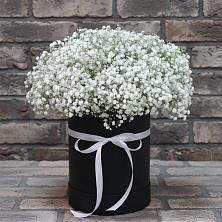 Цветочная композиция из Гипсофила в шляпной коробке в Рассвете Ростовской области