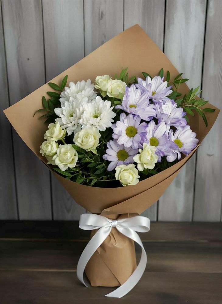 Букет цветов из: Хризантемы и Розы в Рассвете Ростовской области